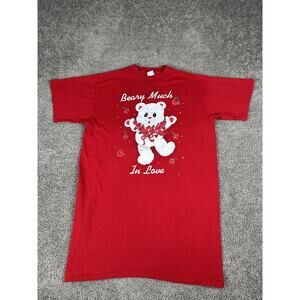 VINTAGE Valentines Shirt Womens One Size Red Beary Much in Love Teddy Bear 90s